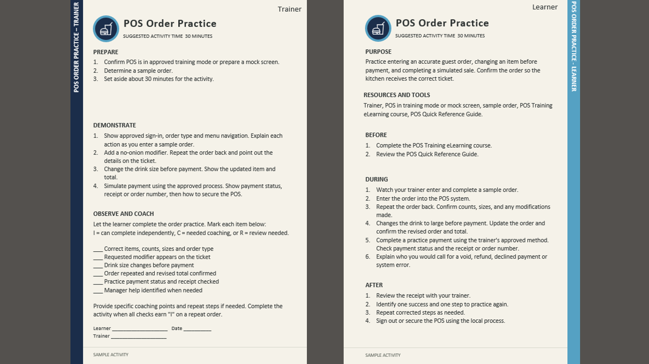 Preview of the point-of-sale on-the-job training guide